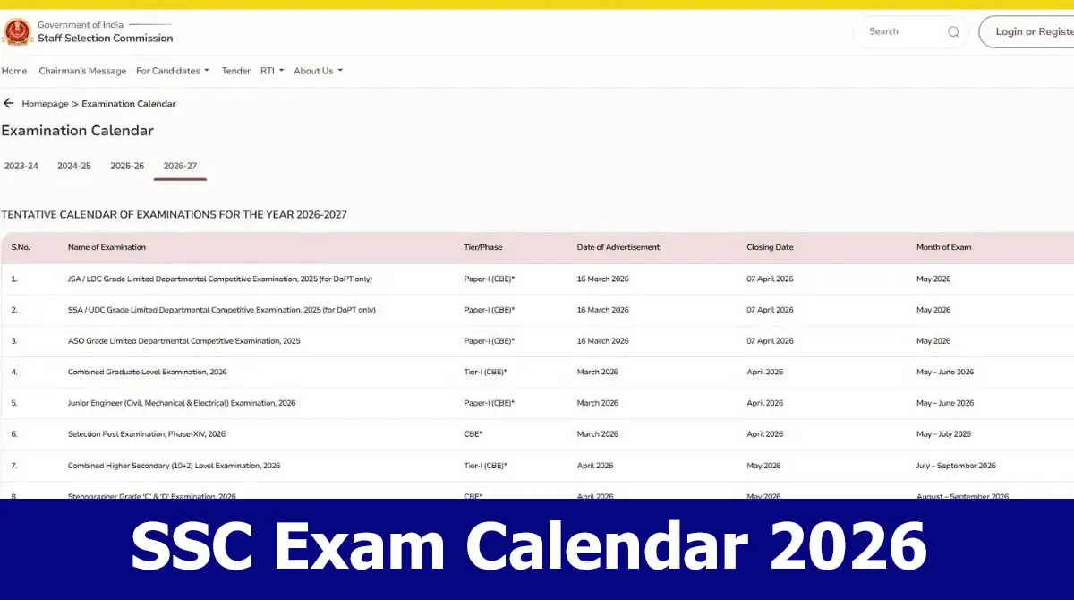 SSC Exam Calendar 2026